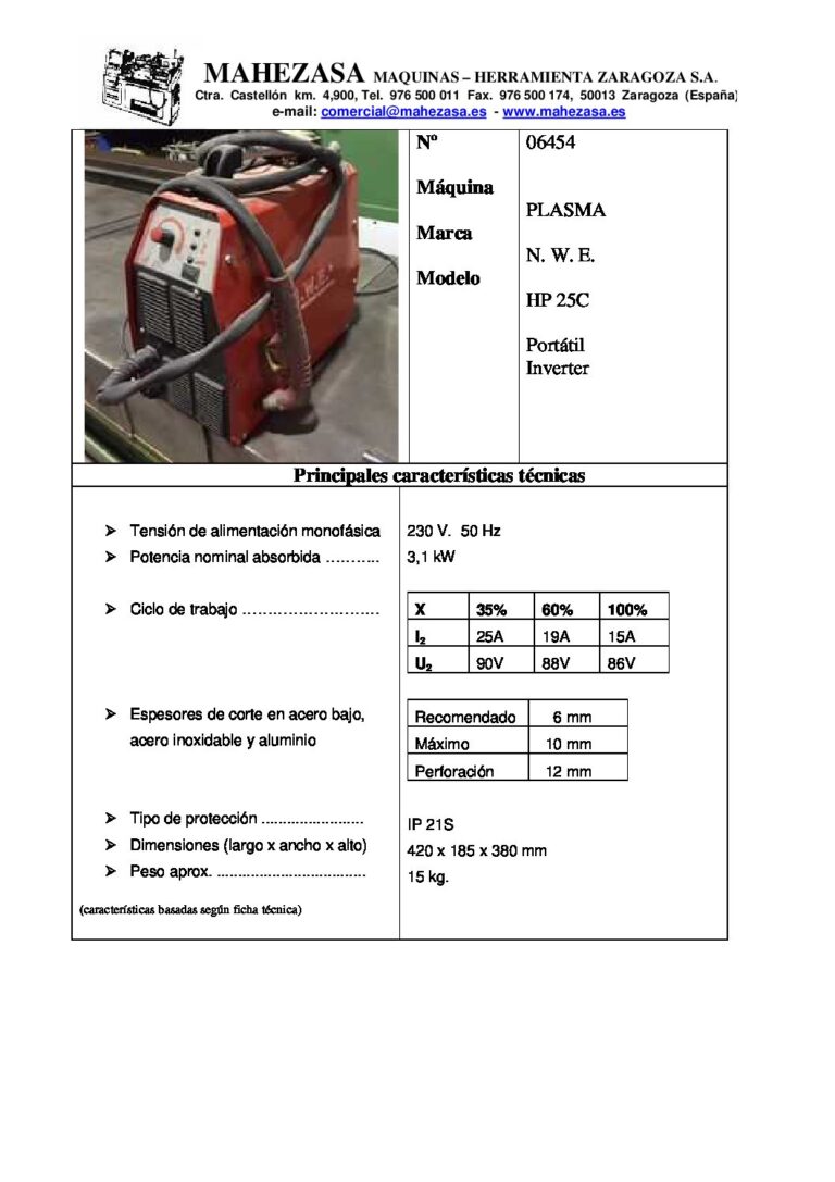 PLASMA NWE HP 25 C PORTATIL INVERTER 06454