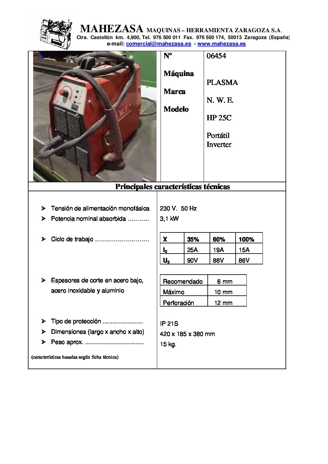 PLASMA NWE HP 25 C PORTATIL INVERTER 06454