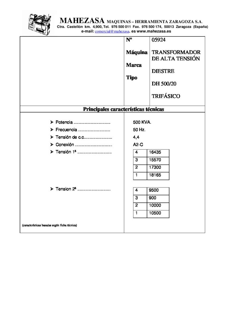 TRANSFORMADOR ALTA TENSION 500 KVA. 05924