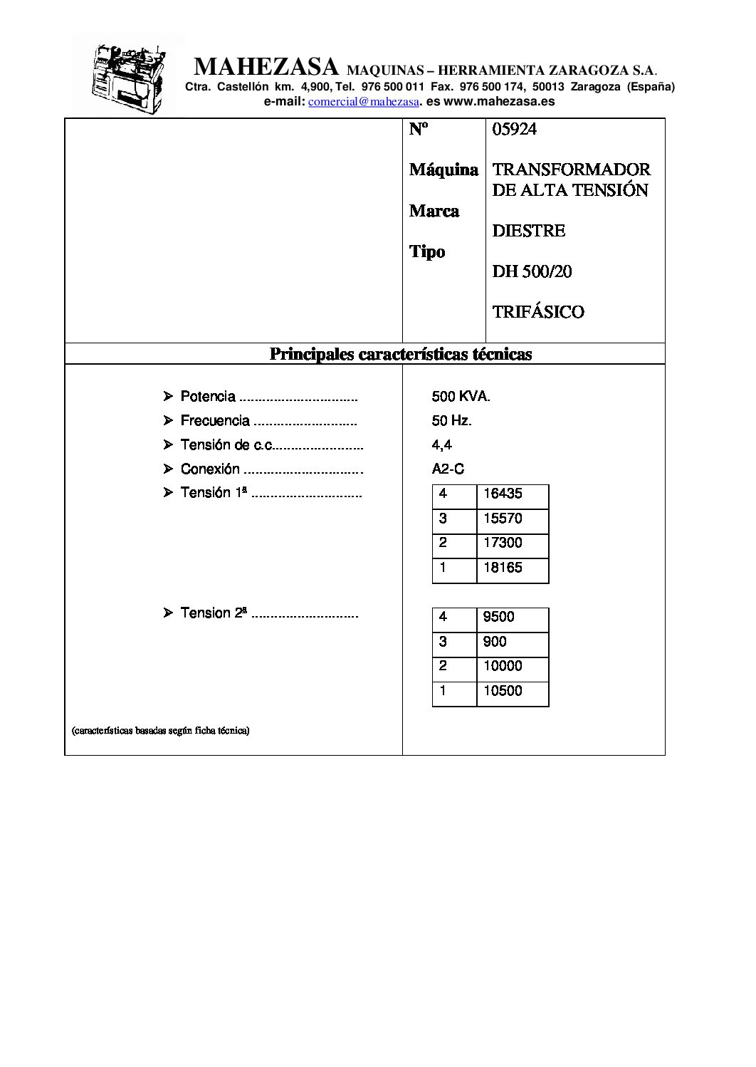TRANSFORMADOR ALTA TENSION 500 KVA. 05924